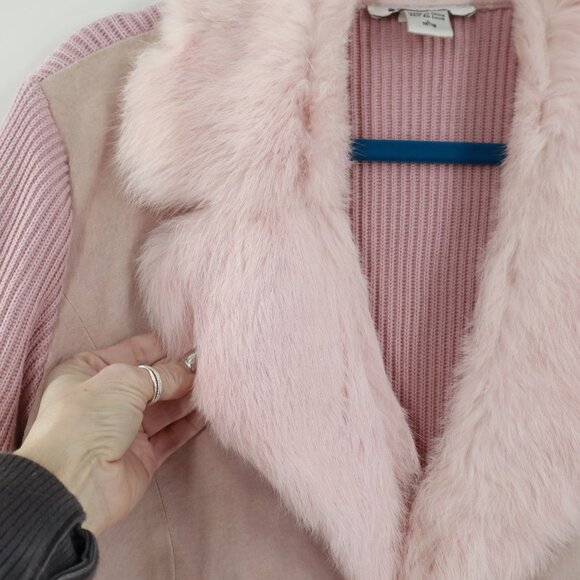 Nygard Collection Rabbit Fur Suede Sweater Jacket Womens L Bubblegum Pink Winter - Picture 5 of 15